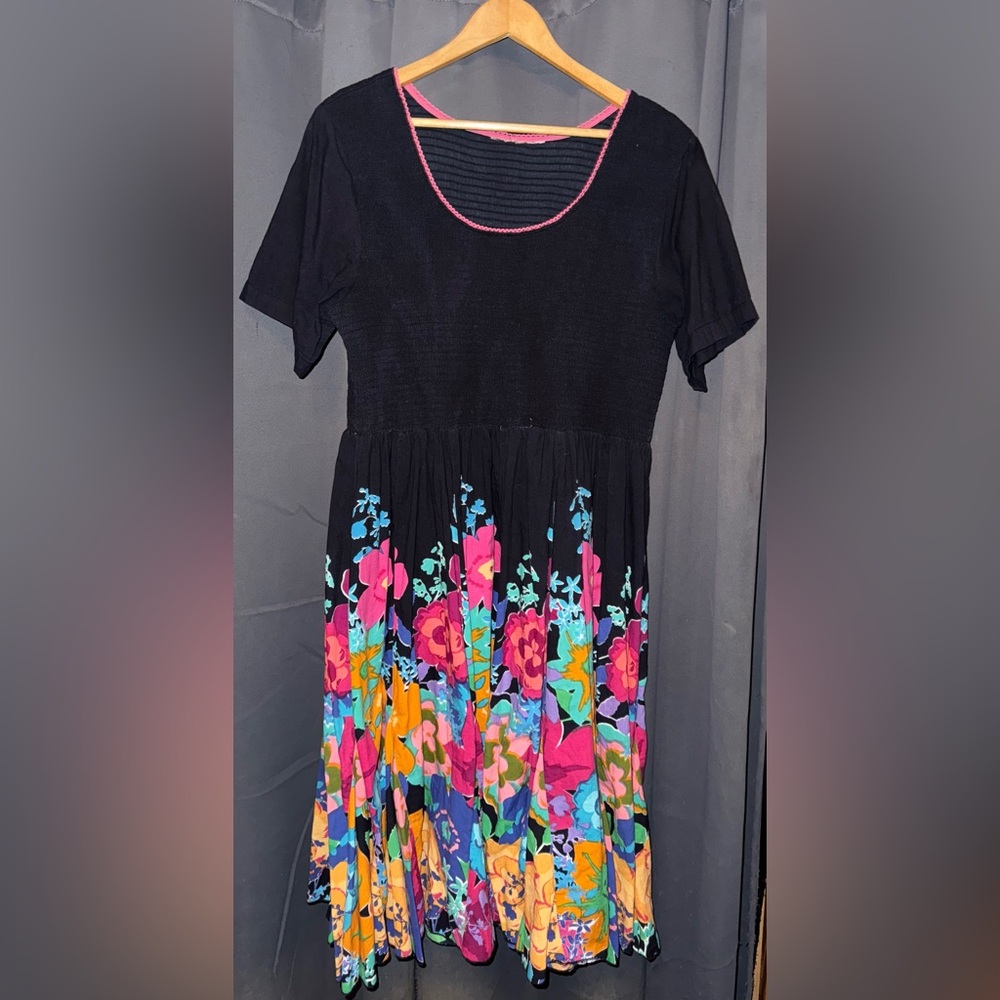 Navy Floral Casual Flowy Midi Dress